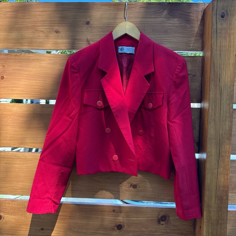 Vintage Red Double-Breasted Women's Blazer